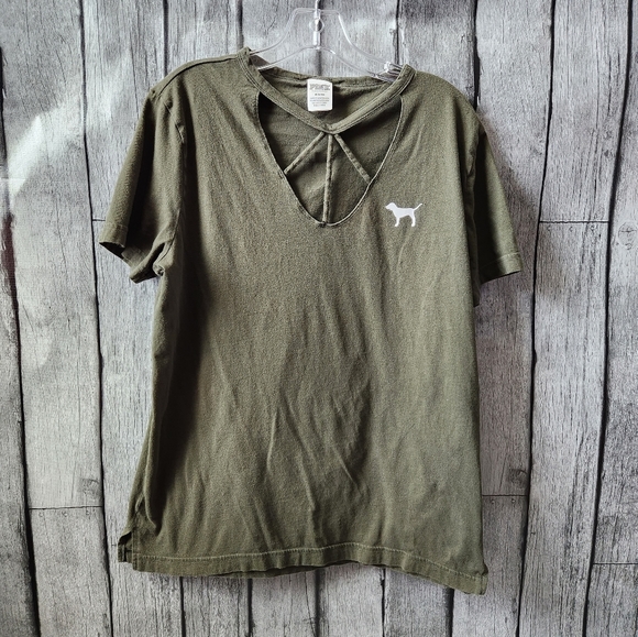 PINK By Victoria Secret Army Green‎ Shirt - Picture 1 of 4
